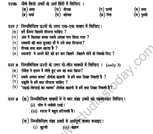 cbse class 5 hindi question paper set q solved